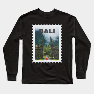 Bali Indonesia Postcard Stamp Design with Travel Photograph Long Sleeve T-Shirt